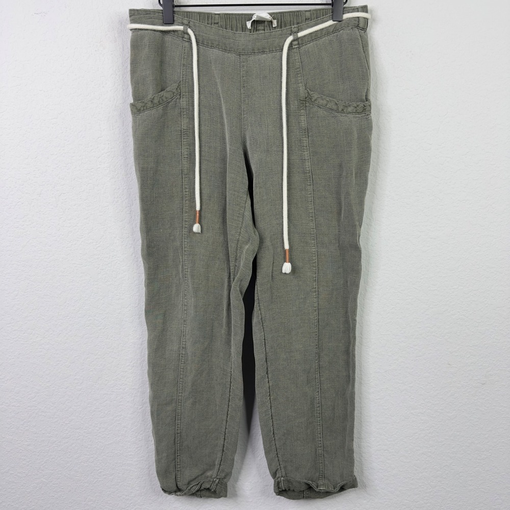 C&C California Pants Womens M Green‎ Linen Blend Casual Boho Coastal Minimalist
